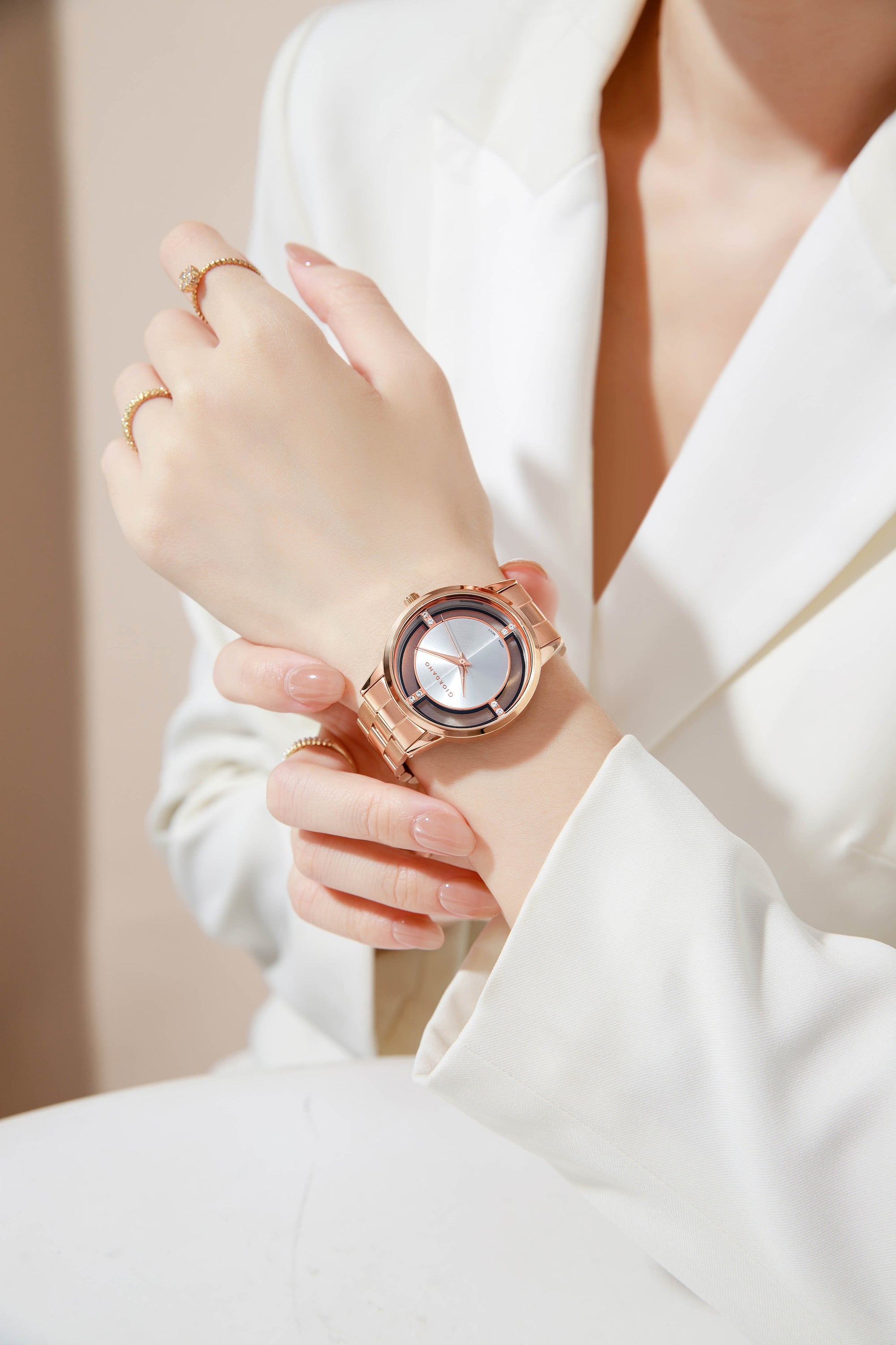 Giordano Analog Stylish Watch for Women with See-Through Dial with Crystal Accents and Stainless Steel Strap | GZ-60078-22